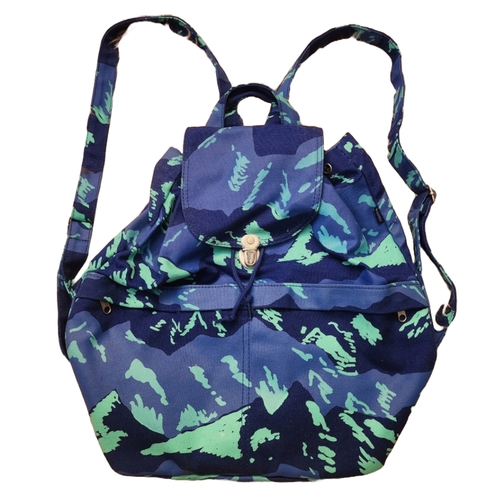 Baggu large canvas backpack blue night mountain camo Drawstring Flap